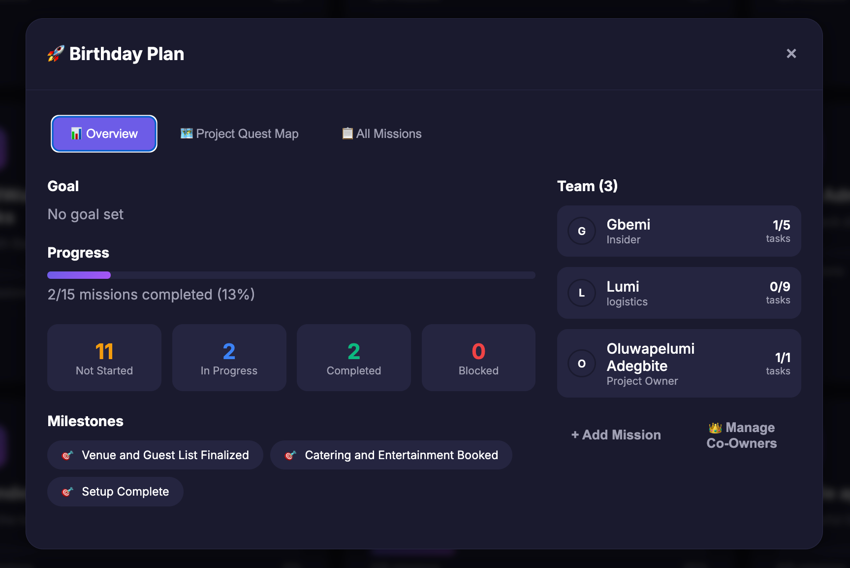 QUEST Missions Interface